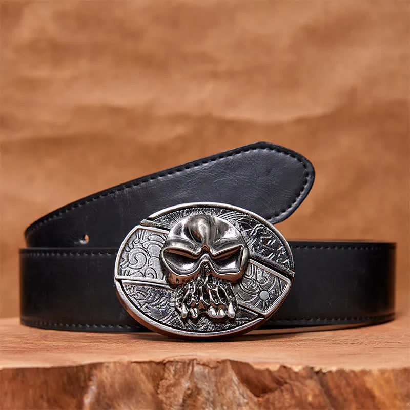 Men's DIY Skull Head Hidden Folding Knife Leather Belt - Image 5