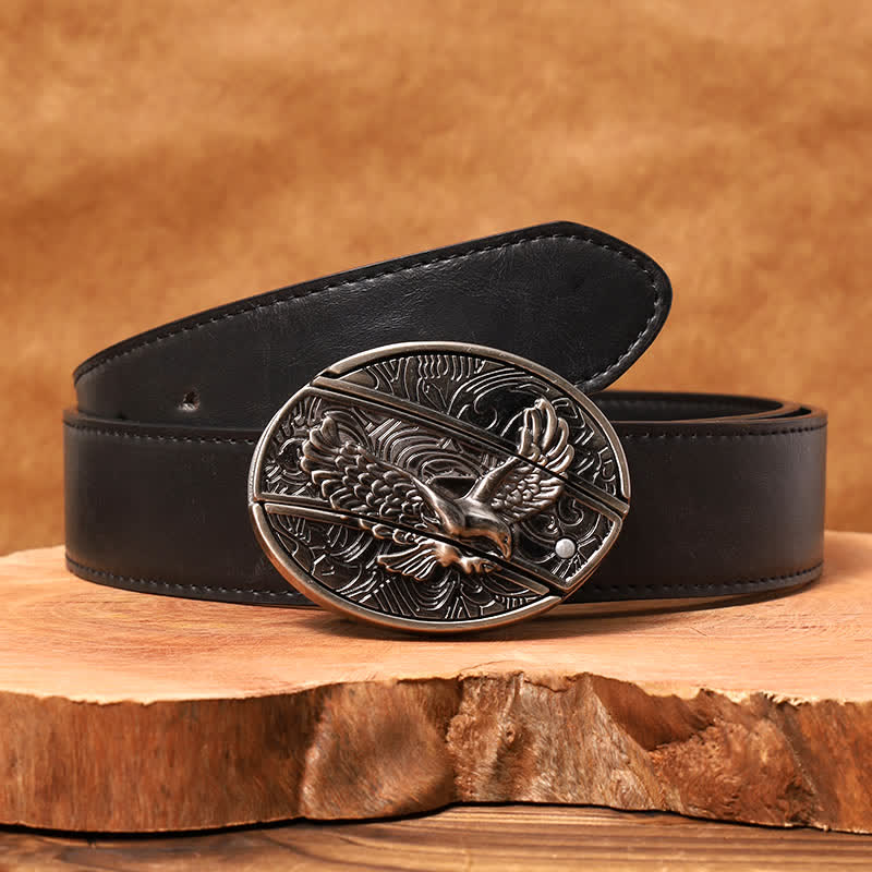 Men's DIY Soaring Eagle Hidden Folding Knife Leather Belt - Image 7