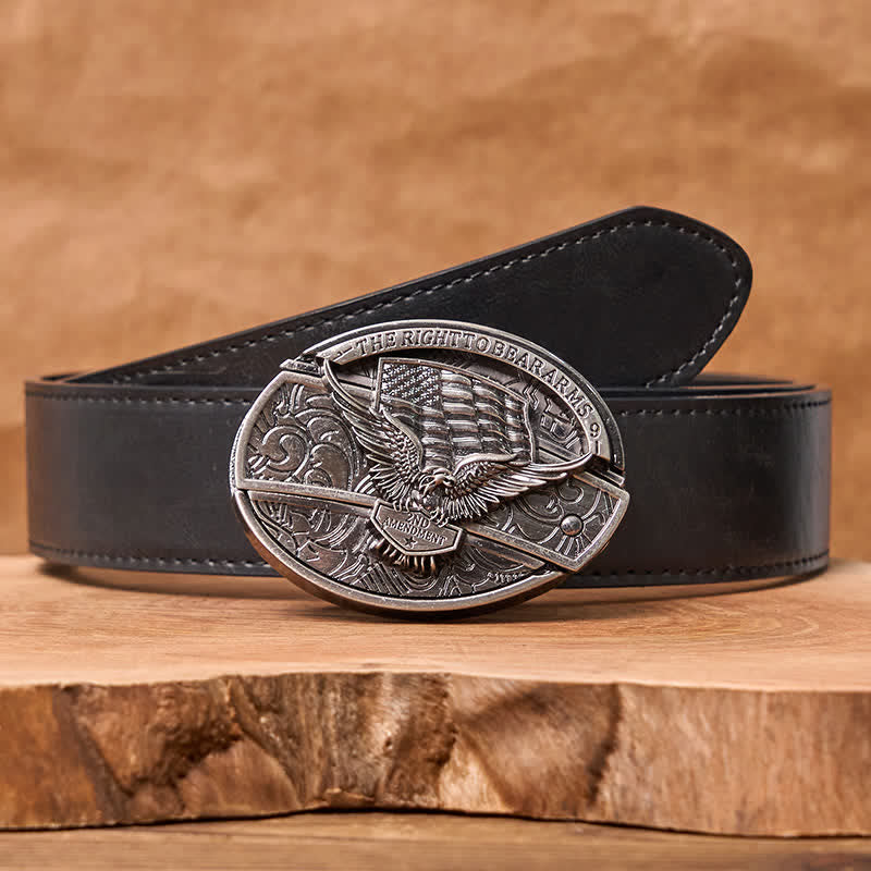 Men's DIY Eagle USA Flag Hidden Folding Knife Leather Belt - Image 12
