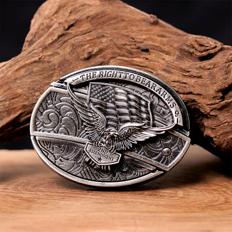 Men's DIY Eagle USA Flag Hidden Folding Knife Leather Belt - Image 16