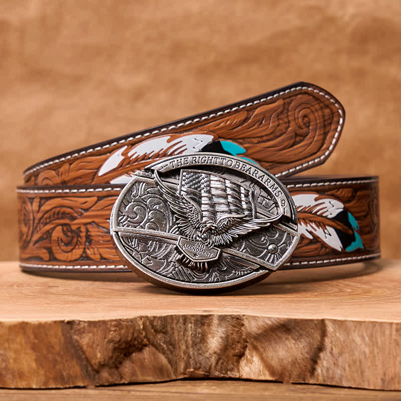 Men's DIY Eagle USA Flag Hidden Folding Knife Leather Belt - Image 17