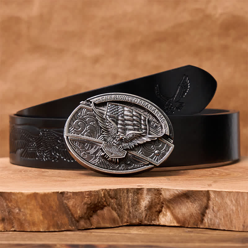 Men's DIY Eagle USA Flag Hidden Folding Knife Leather Belt - Image 19