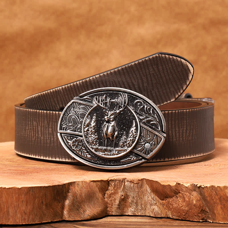 Men's DIY Forest Deer Hidden Folding Knife Leather Belt - Image 13