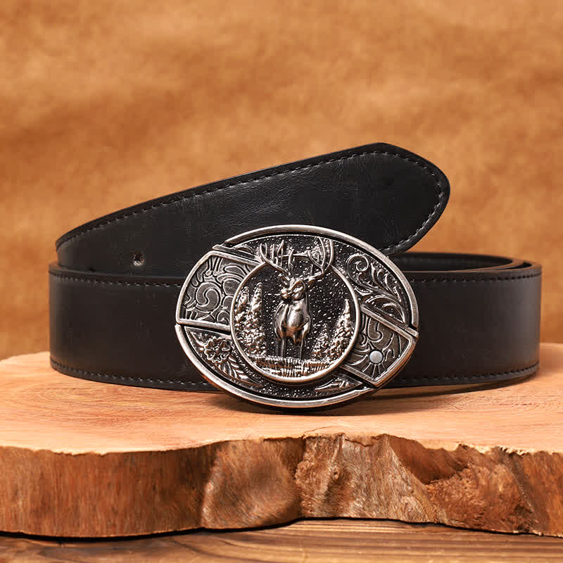 Men's DIY Forest Deer Hidden Folding Knife Leather Belt - Image 5