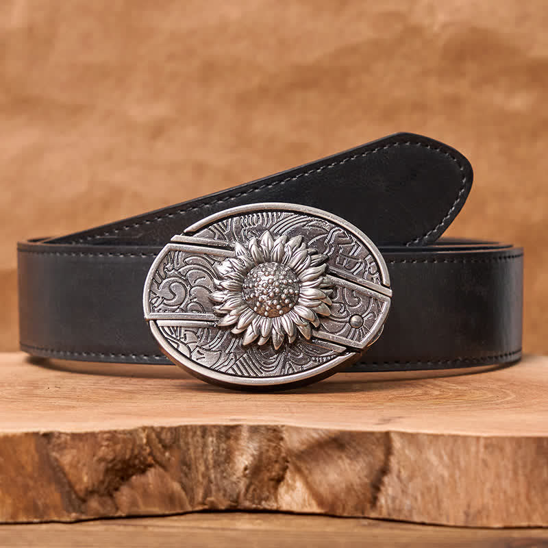 Men's DIY Sunflower Hidden Folding Knife Leather Belt - Image 10