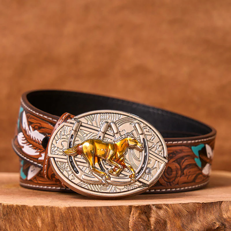 U Shaped Horse DIY Hidden Knife Western Buckle Leather Belt - Image 9
