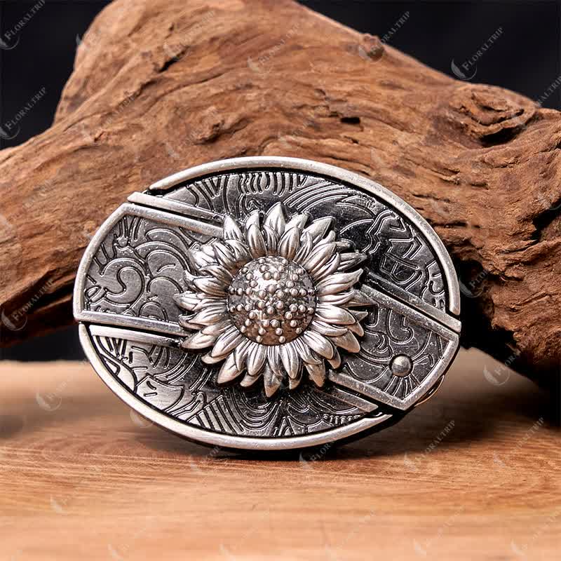 Men's DIY Sunflower Hidden Folding Knife Leather Belt - Image 2
