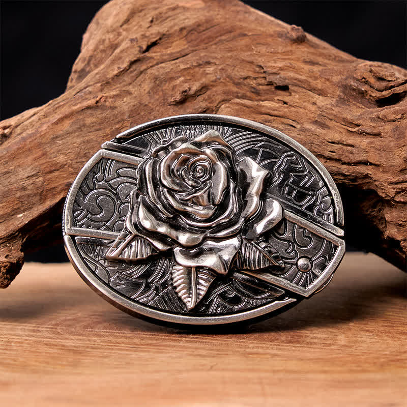Men's DIY Western Rose Hidden Folding Knife Leather Belt - Image 3