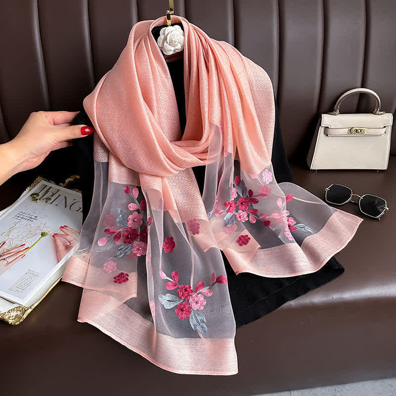 Nail Bead Birchapple Floral Embroidery Thin Scarf - Image 12