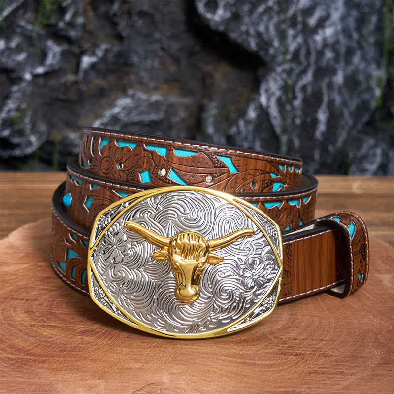 Native Golden DIY Longhorn Head Large Buckle Leather Belt - Image 5