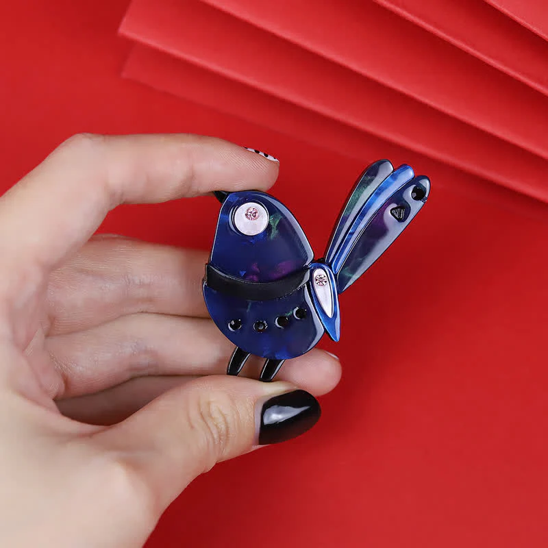 Navy Little Cartoon Bird Handmade Acrylic Brooch - Image 4