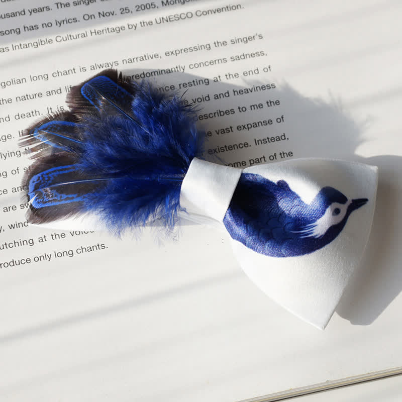 Navy & Pure White Bird Feather Bow Tie - Image 2
