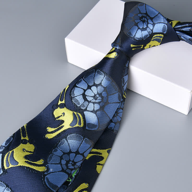Navy & Yellow Men's Snail Floral Necktie - Image 5