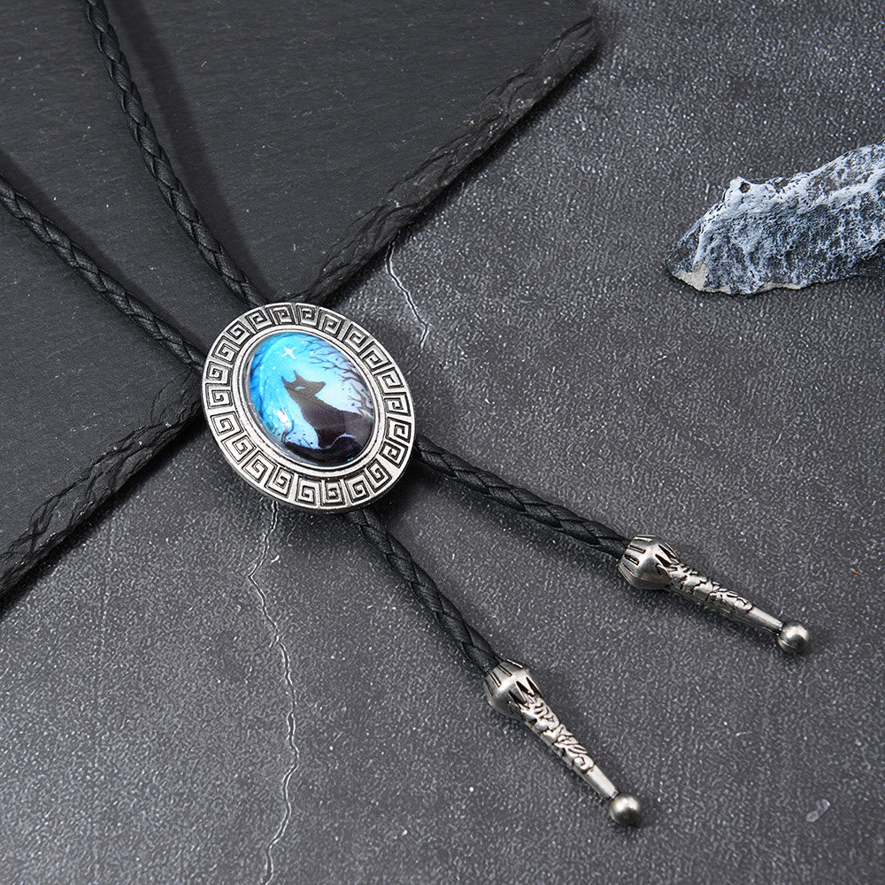 Night Scene Mystic Fox Western Bolo Tie - Image 5