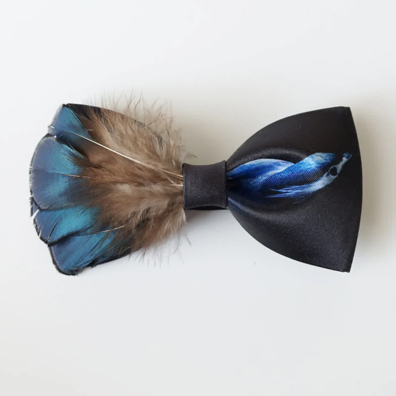 Noble Navy & Black Bird Feather Bow Tie - Image 3