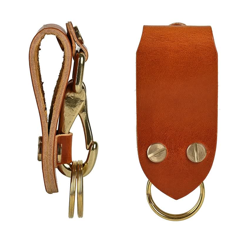Orange Brown Practical  Belt Loop Leather Keychain - Image 2