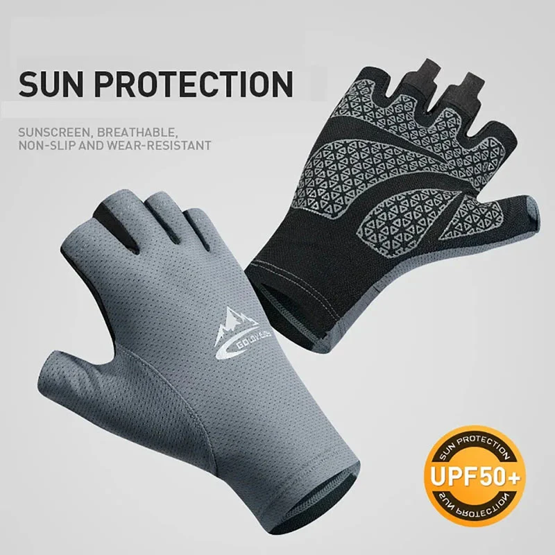Outdoor Ice Silk Sun Protection Breathable Half Finger Gloves - Image 5
