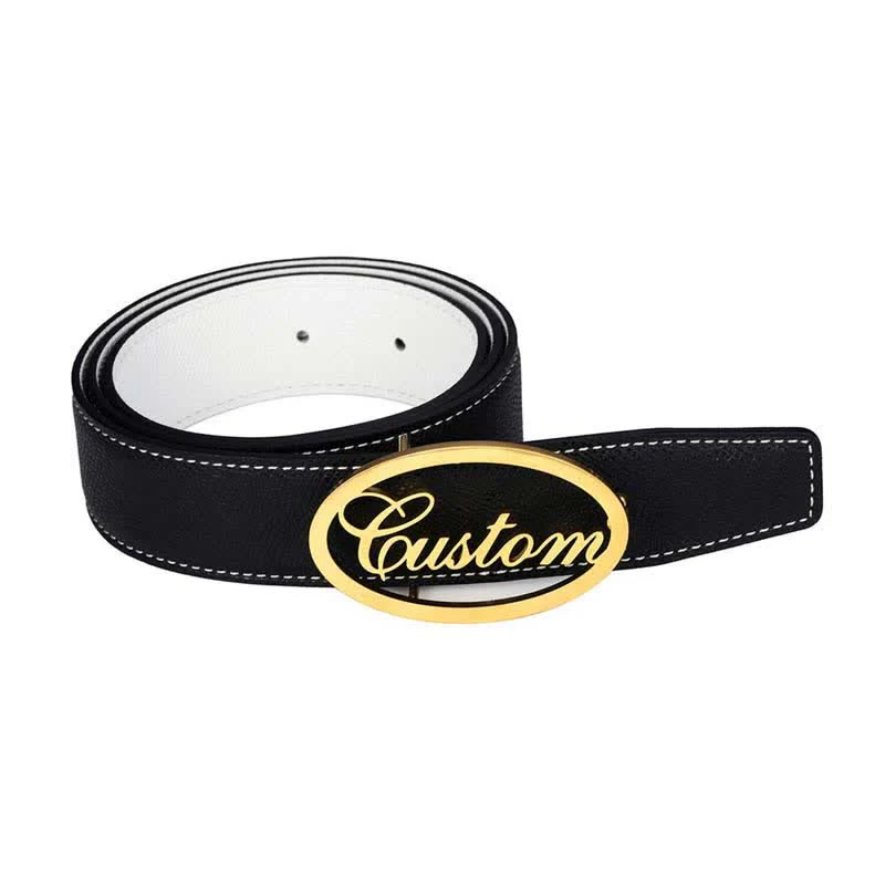 Oval Custom Name Cursive Letters DIY Buckle Leather Belt - Image 5