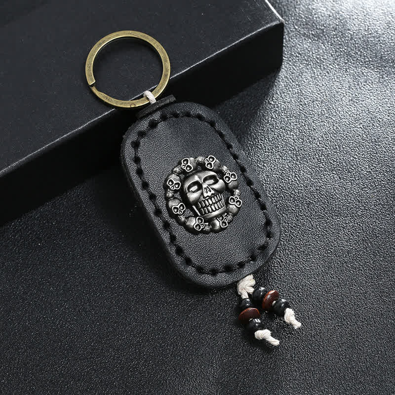 Oval Skull Gothic Style Pendant Leather Keychain - Image 6