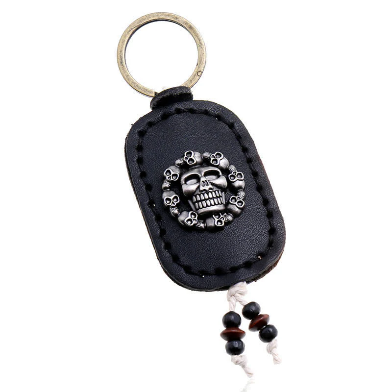 Oval Skull Gothic Style Pendant Leather Keychain - Image 7