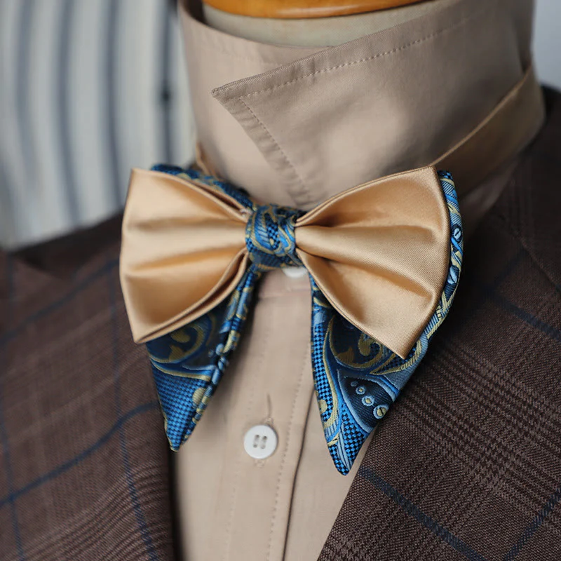 Oversized Paisley Adjustable Two-Layer Satin Bow Tie - Image 3