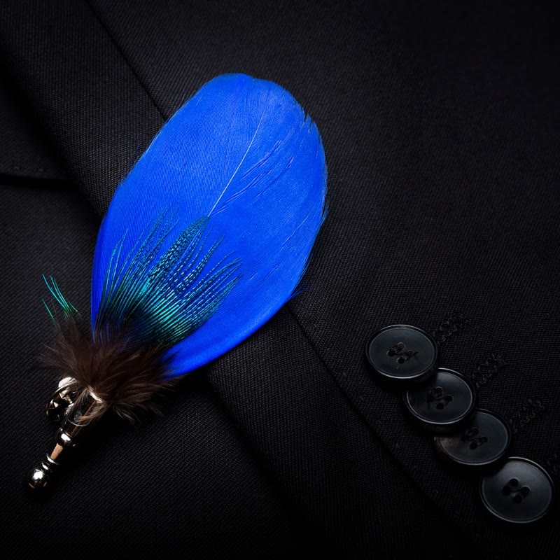 Oxford Blue Peacock Feather Bow Tie with Lapel Pin - Image 3