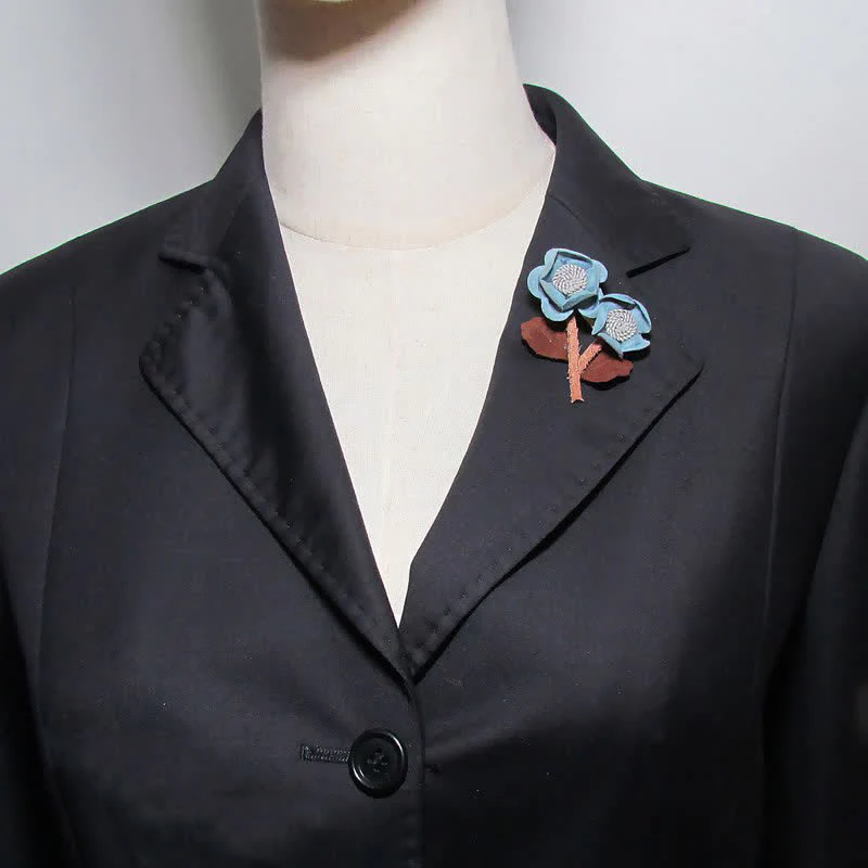 Pale Blue Wedding Original Design Double Flowers Cloth Brooch - Image 2