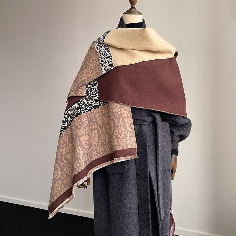Patchwork-Style Flower Leaves Pattern Warm Scarf - Image 7
