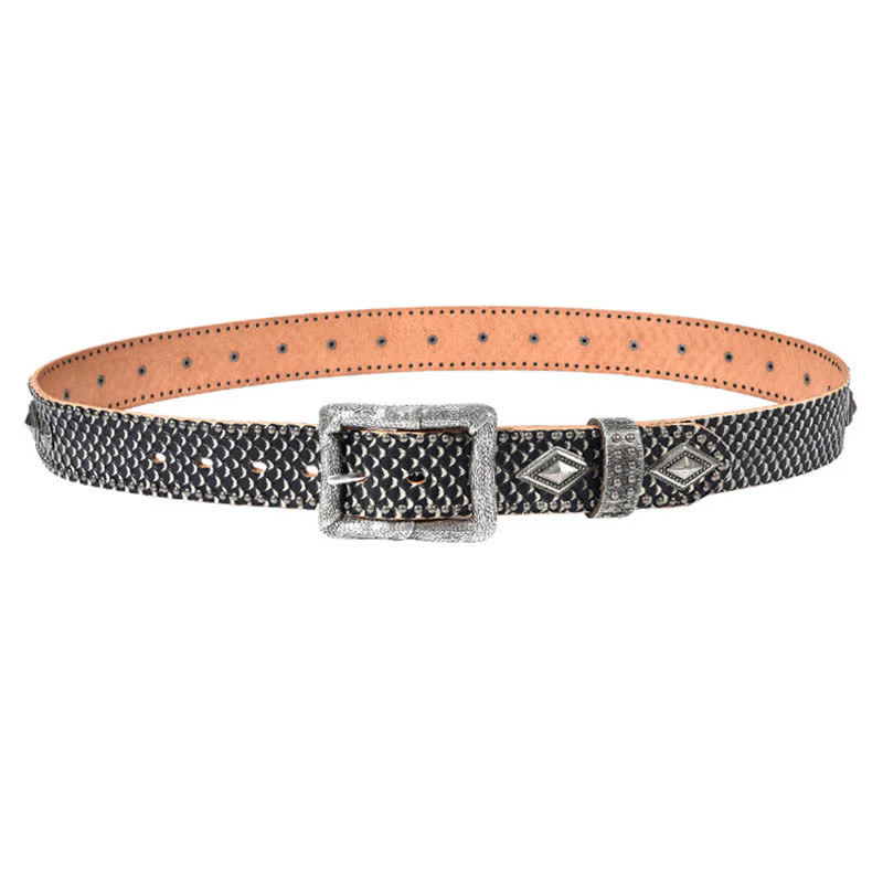 Personality Snake Skin Pattern Rivets Leather Belt - Image 5