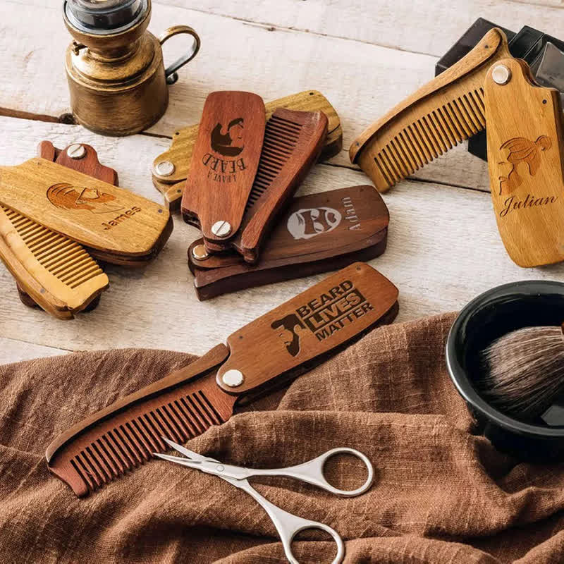 Personalized Carved Name Folding Wood Beard Hair Comb - Image 6