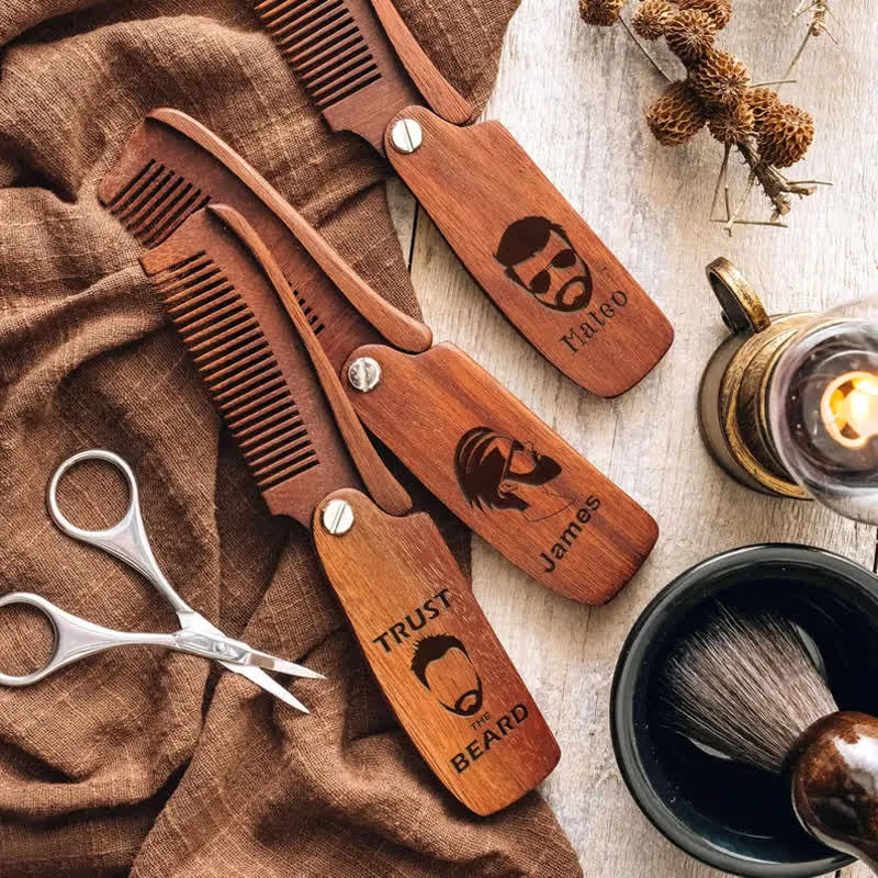 Personalized Carved Name Folding Wood Beard Hair Comb - Image 8