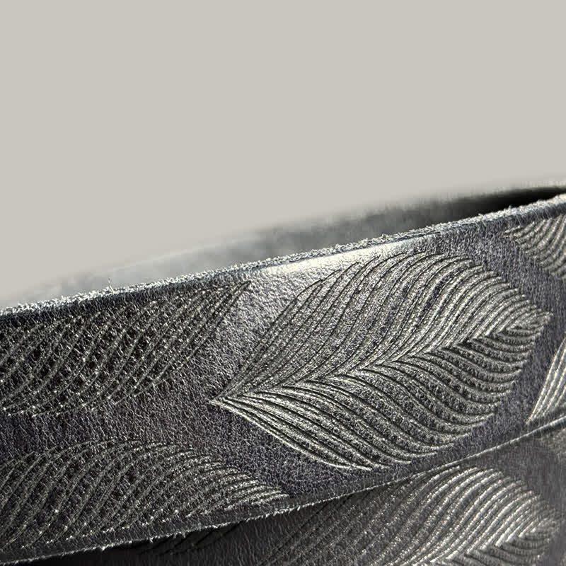Personalized Distressed Plant Leaves Embossed Leather Belt - Image 15