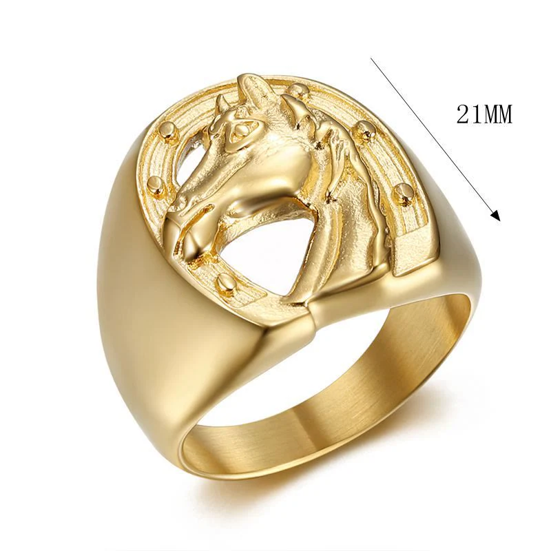 Personalized Golden Horse Head Western Style Ring - Image 4