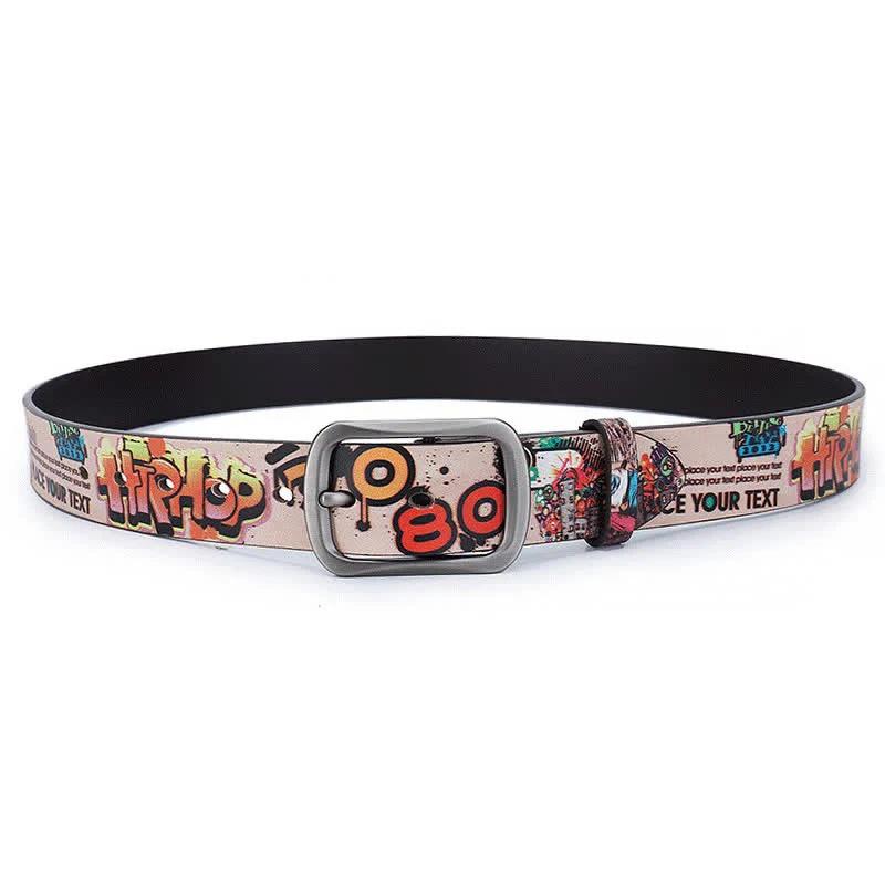 Pink City Letter Graffiti Pattern Genuine Leather Belt - Image 4