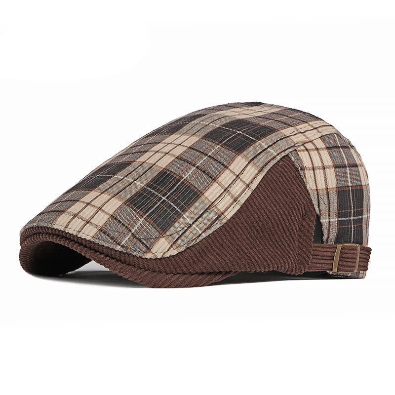 Plaid Corduroy Cotton Duckbill Visor Beret Hat - Image 13