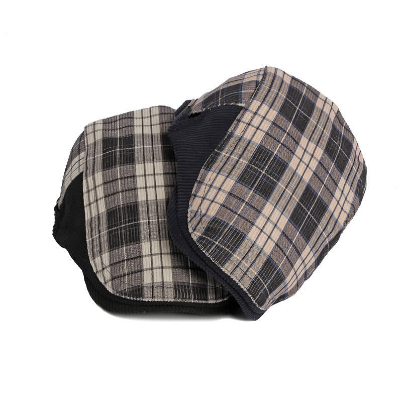 Plaid Corduroy Cotton Duckbill Visor Beret Hat - Image 4