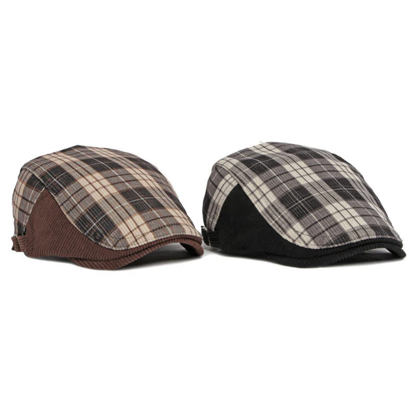 Plaid Corduroy Cotton Duckbill Visor Beret Hat - Image 5