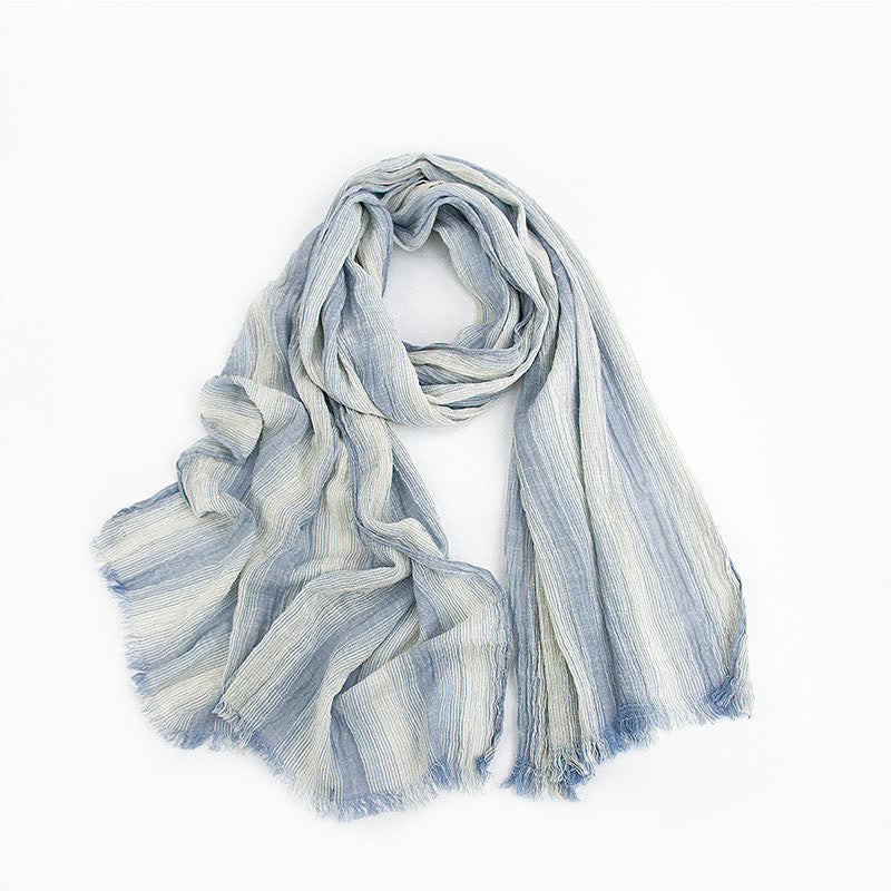 Pleated Vertical Stripes Two Tones Cotton Thin Scarf - Image 3