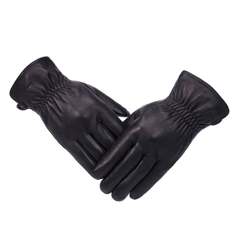 Plush Lining Warm Anti Slip Leather Gloves - Image 11