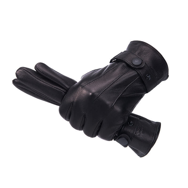 Plush Lining Warm Anti Slip Leather Gloves - Image 4