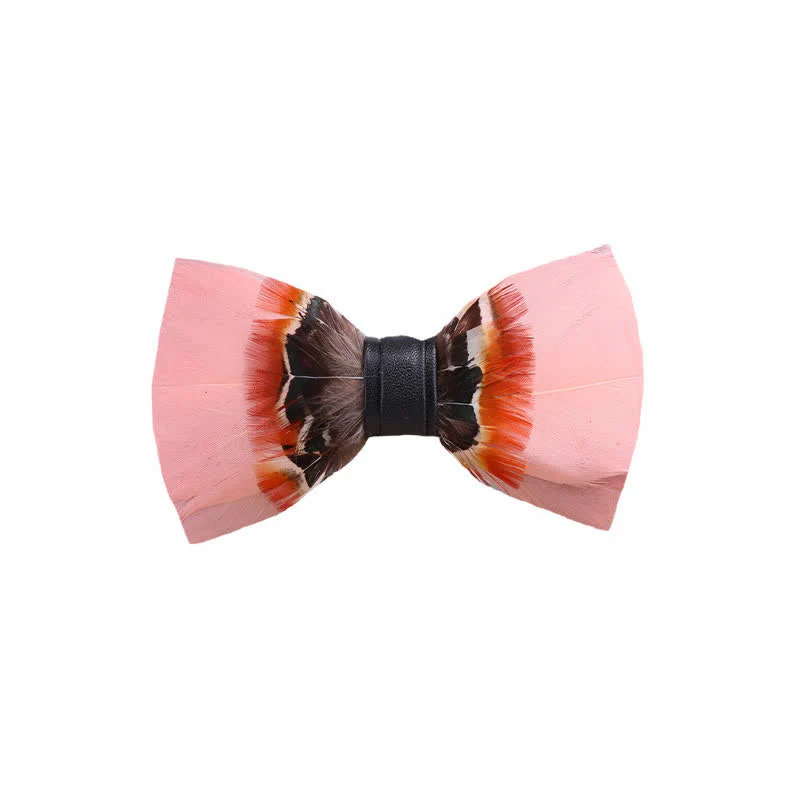 Pop Pink Feather Bow Tie with Lapel Pin - Image 5