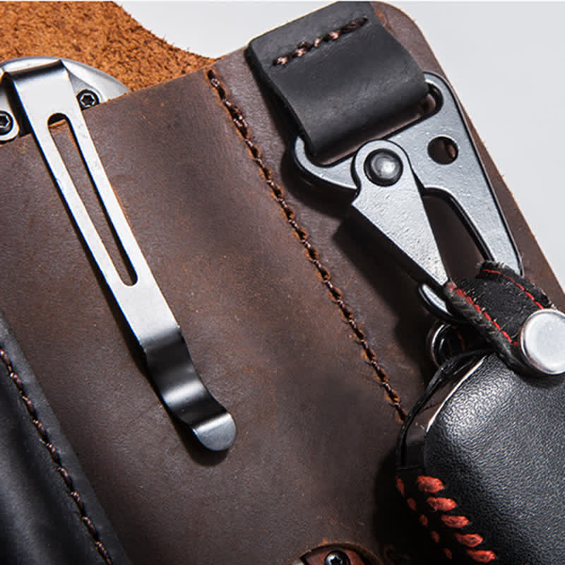 Portable Folding Knife Holster Camping Leather Belt Bag - Image 8