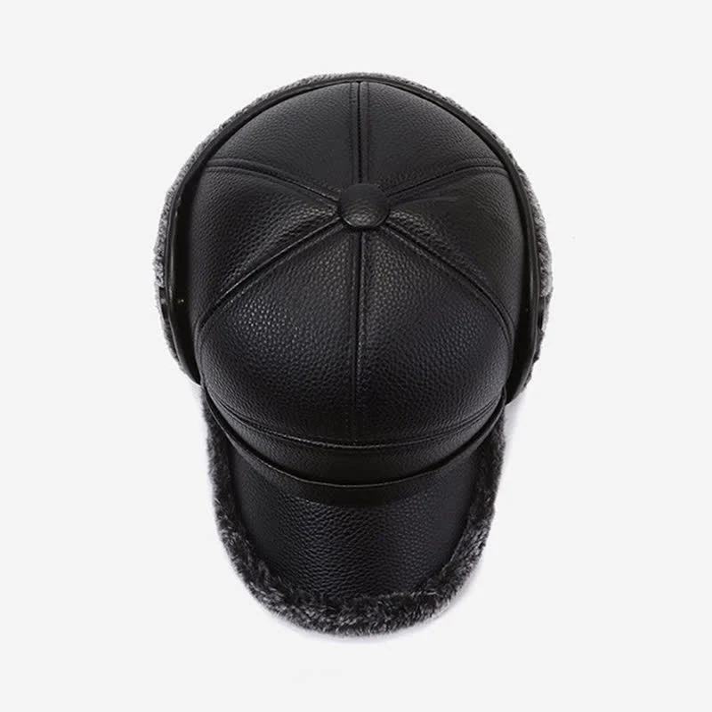 PU Leather Fleece Earflaps Baseball Hat - Image 8