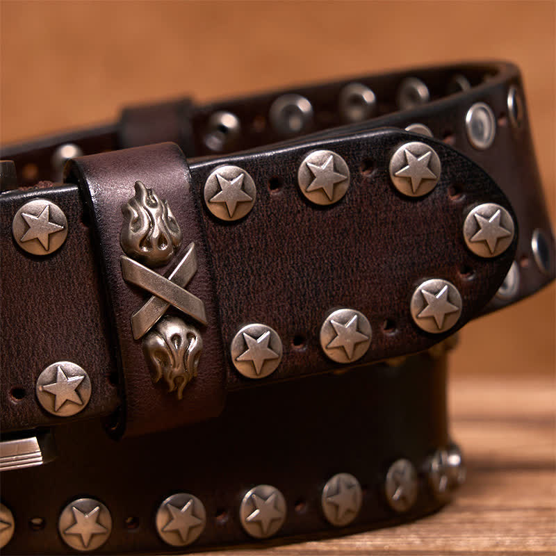 Punk Biker Rivet Studded Handmade Leather Belt - Image 3