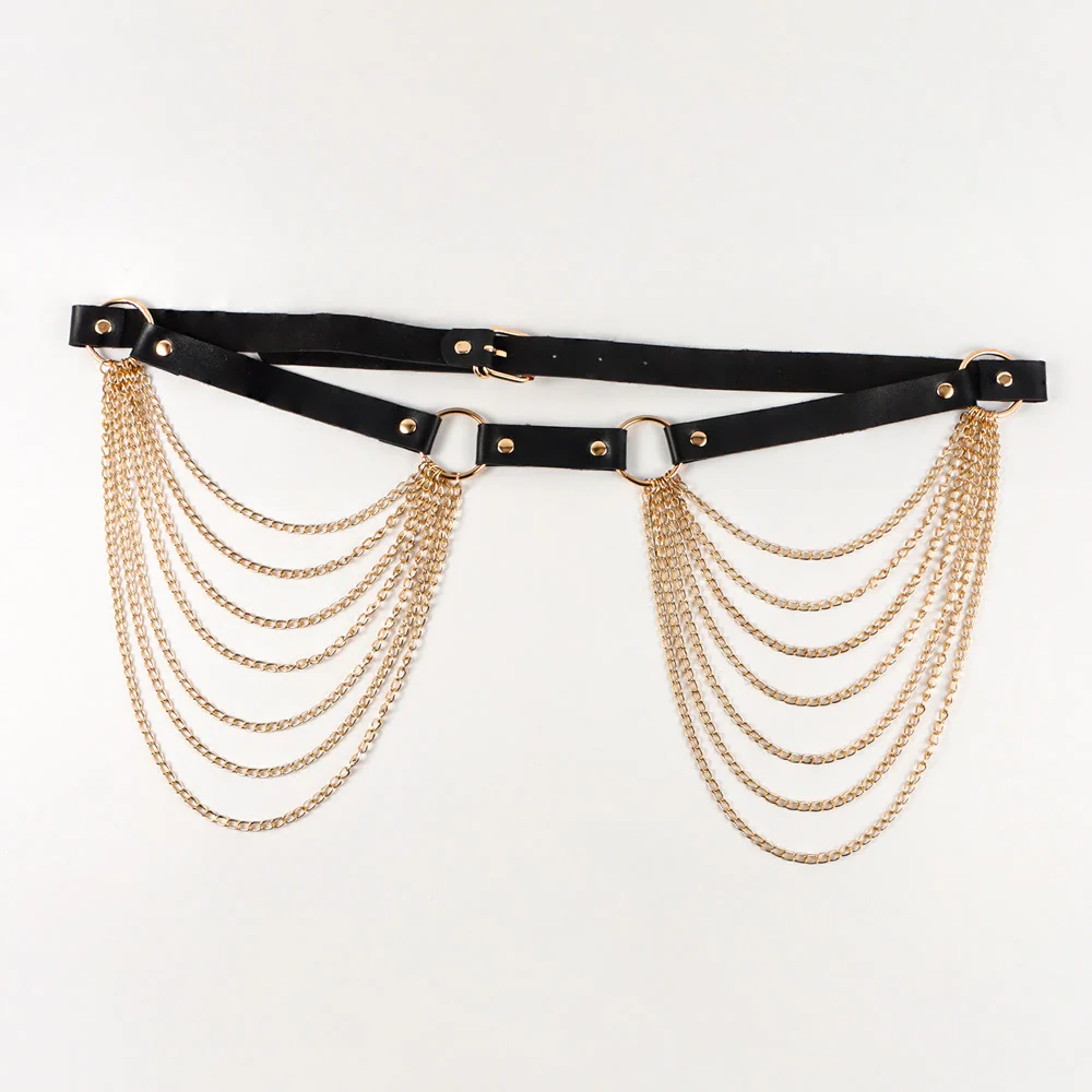 Punk Chain Belt Seven Layers Chain Leather Belt - Image 15