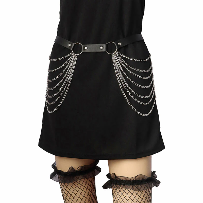 Punk Chain Belt Seven Layers Chain Leather Belt - Image 3