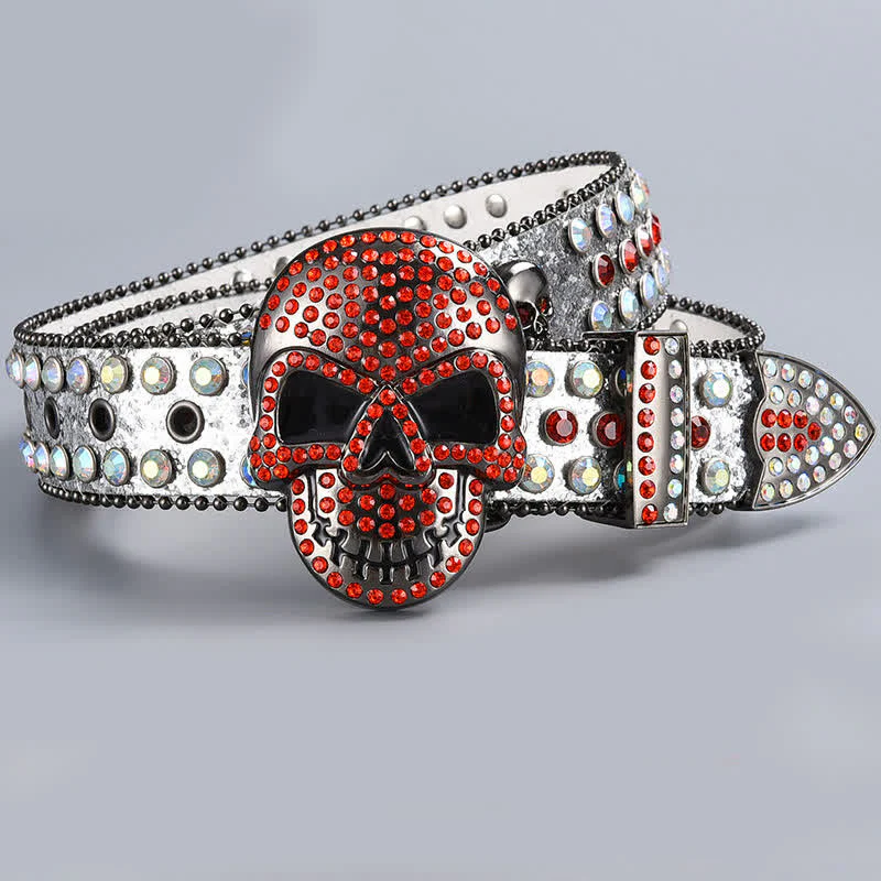Punk Death Ghost Rhinestone Beaded Leather Belt - Image 21