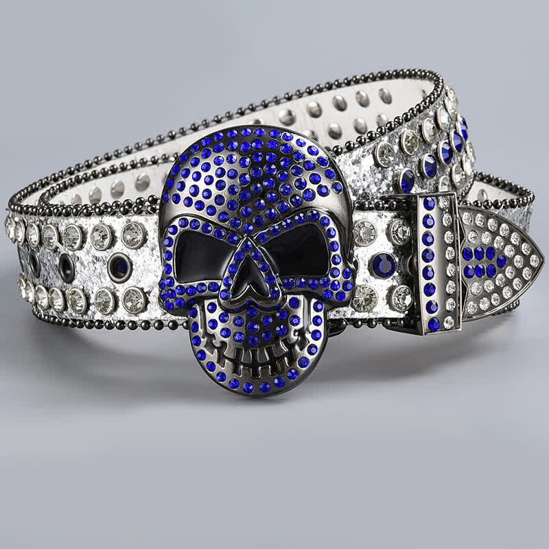 Punk Death Ghost Rhinestone Beaded Leather Belt - Image 23