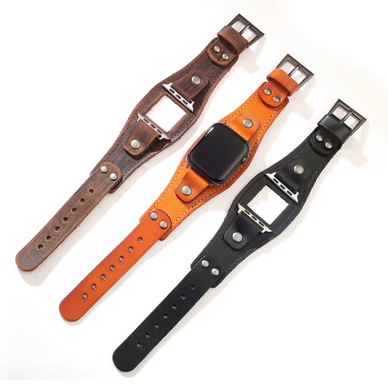 Punk Genuine Leather Bracelet Smart Watch Band - Image 6