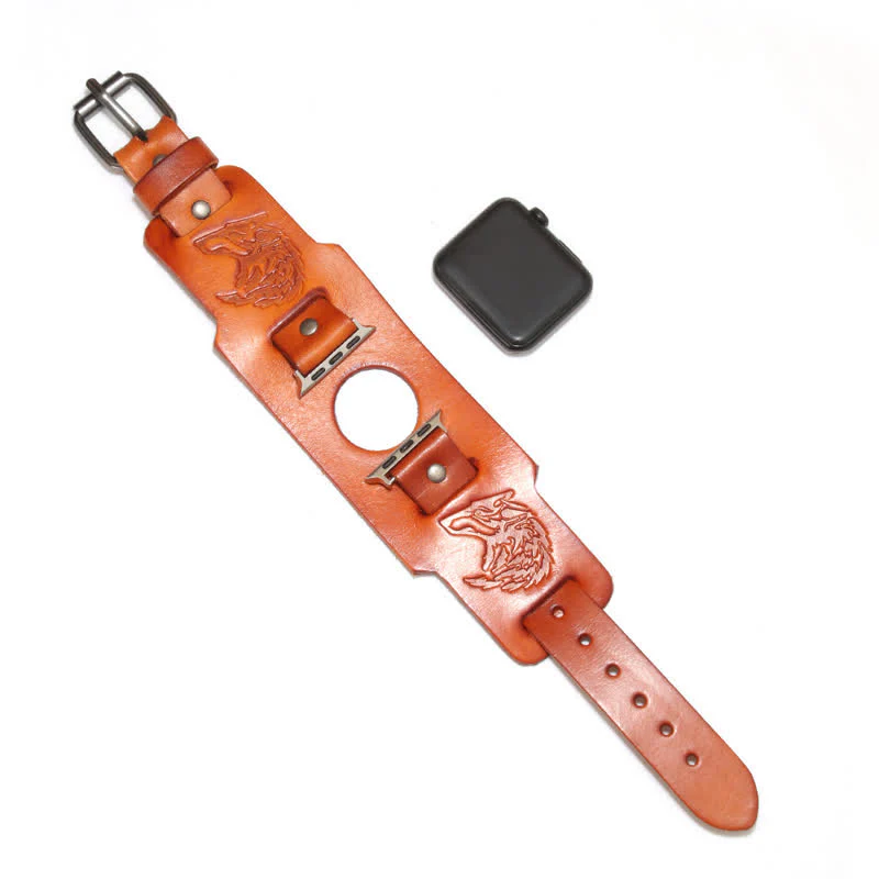Punk Relief Wolf Bracelet Leather Watch Band - Image 3